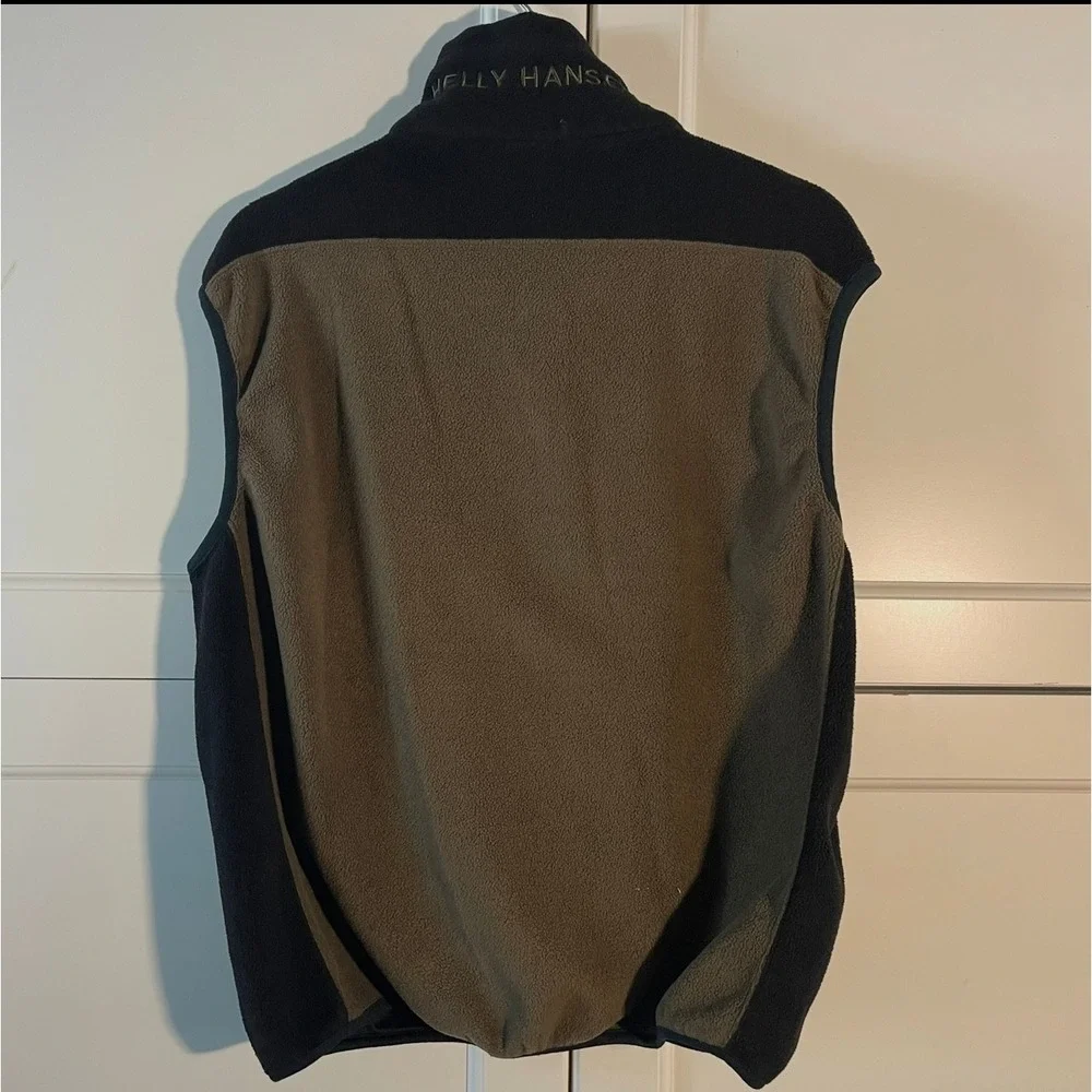Helly Hansen Mens Fleece Vest Lg Olive‎ Green Black Full Zip Mock Neck Gorpcore